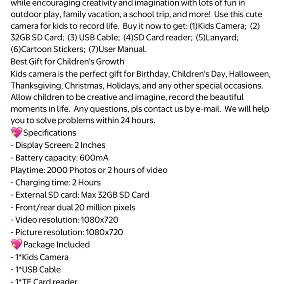 Phankey Pink Kids 32 GB Digital Camera Dog Face W/Stickers - Picture 10 of 11